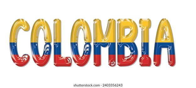 COLOMBIA flag text font, 3D COLOMBIA flag colorful background, COLOMBIA flag vector illustration