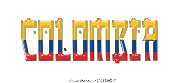 COLOMBIA flag text font, 3D COLOMBIA flag colorful background, COLOMBIA flag vector illustration
