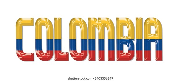 COLOMBIA flag text font, 3D COLOMBIA flag colorful background, COLOMBIA flag vector illustration