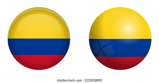 Colombia flag under 3d dome button and on glossy sphere / ball.