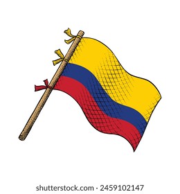 Colombia Flag Vector Illustration Drawn in Engraving Technique