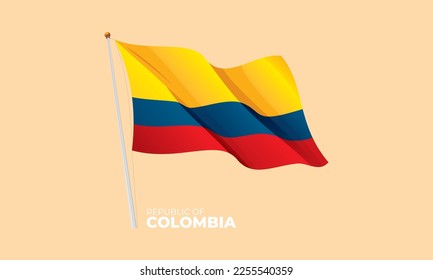 Bandera de Colombia ondeando en el asta. Vector 3D