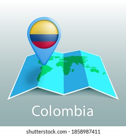 Colombia flag world map in pin with name of country