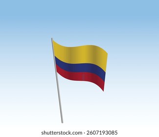 Colombia flags in a realistic vector artwork.  Wind-blown flag against a clear blue sky