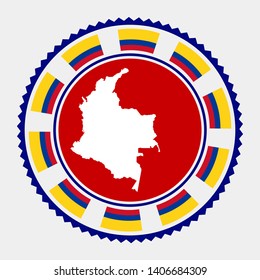 Colombia flat stamp. Round logo with map and flag of Colombia. Vector illustration.