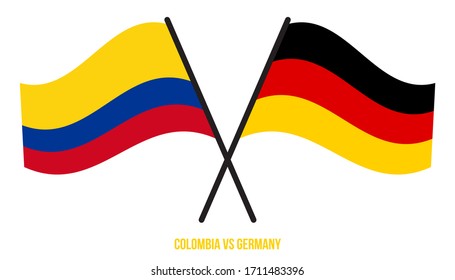 Colombia and Germany Flags Crossed And Waving Flat Style. Official Proportion. Correct Colors.