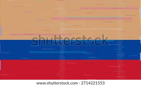 Colombia glitch flag vector, RGB split distortion, digital abstract video frame illustration