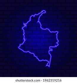 Colombia glowing neon sign on brick wall background