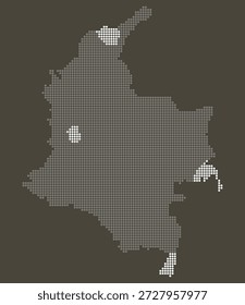 Colombia Mapa punteado en blanco y gris sobre Brown para energía renovable y biotecnología. Mapa de Colombia en estilo punteado.