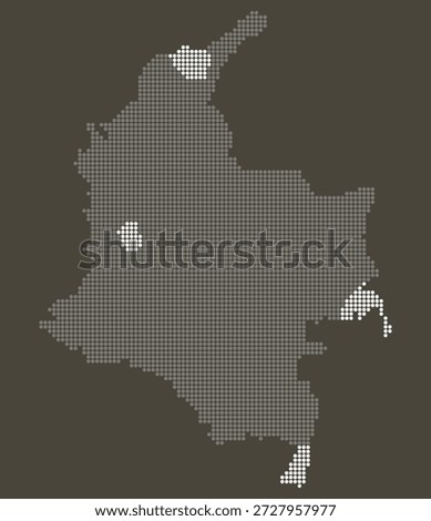 Colombia Grey and White Dotted Map on Brown for Renewable Energy and Bio Tech. Map of Colombia in dotted style.