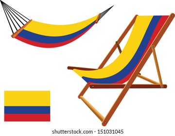 colombia hammock and deck chair set against white background, abstract vector art illustration