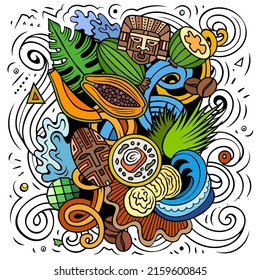 Colombia hand drawn cartoon doodles illustration. Funny Colombian travel design. Creative vector background. Latin America country elements and objects.