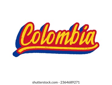 Colombia hand lettering with abstract colors on white background.