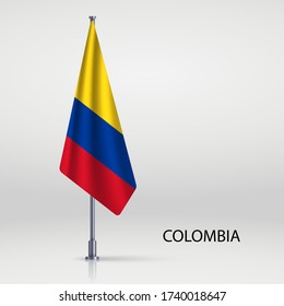 Colombia hanging flag on flagpole