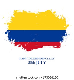 Colombia Happy Independence Day, 20 july greeting card with brush stroke in colombian national flag colors. Vector illustration.