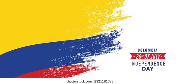 Colombia happy independence day greeting card, banner vector illustration. Colombian national holiday 20th of July design element with distressed flag