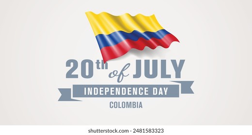 Colombia happy independence day greeting card, banner vector illustration. Colombian national holiday 20th of July design element with realistic flag