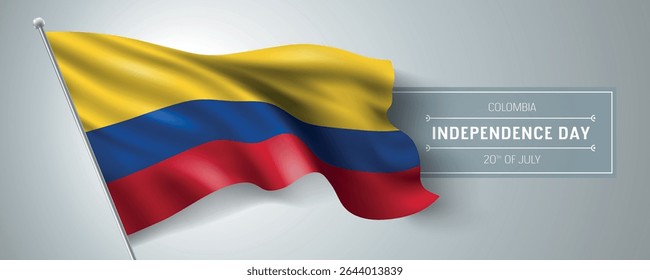 Colombia happy independence day greeting card, banner vector illustration. Colombian national holiday 20th of July design element with realistic flag