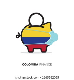 Colombia healthcare cost. Piggy bank wearing a protective face mask