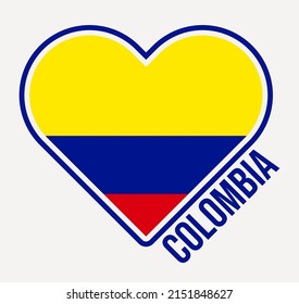 Colombia heart flag badge. Made with Love from Colombia logo. Flag of the country in a heart shape. Vector illustration.