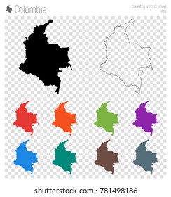 Colombia high detailed map. Country silhouette icon. Isolated Colombia black map outline. Vector illustration.