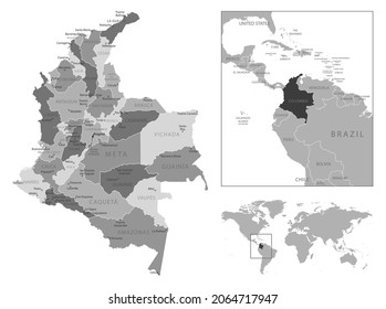 Colombia - highly detailed black and white map. Vector illustration