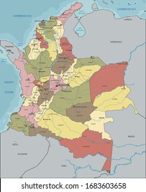 Colombia - Highly detailed editable political map with labeling.