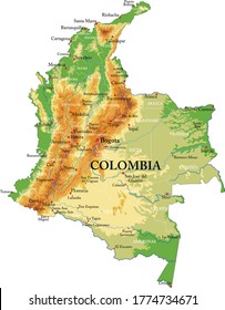 Colombia highly detailed physical map