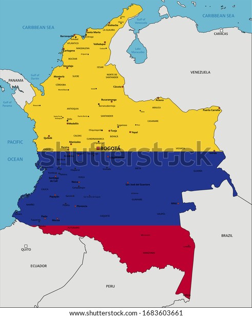 Colombia Highly Detailed Political Map National Stock Vector Royalty Free 1683603661 