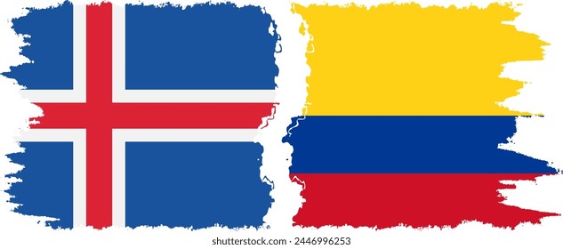 Colombia and Iceland grunge flags connection, vector