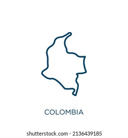 colombia icon. Thin linear colombia outline icon isolated on white background. Line vector colombia sign, symbol for web and mobile