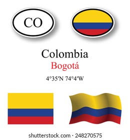 Colombia icons set against white background, abstract vector art illustration, image contains transparency