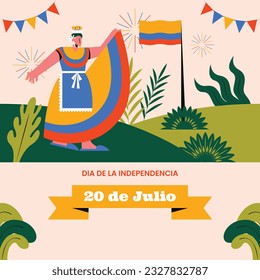 Colombia independence day background. Colombian independence day celebration. July 20. vector illustration. poster, banner, flyer, greeting card, template. 20th July. wavy Colombian flag.