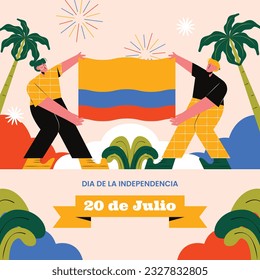 Colombia independence day background. Colombian independence day celebration. July 20. vector illustration. poster, banner, flyer, greeting card, template. 20th July. wavy Colombian flag.