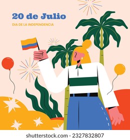 Colombia independence day background. Colombian independence day celebration. July 20. vector illustration. poster, banner, flyer, greeting card, template. 20th July. wavy Colombian flag.