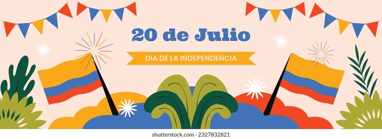 Colombia independence day background. Colombian independence day celebration. July 20. vector illustration. poster, banner, flyer, greeting card, template. 20th July. wavy Colombian flag.