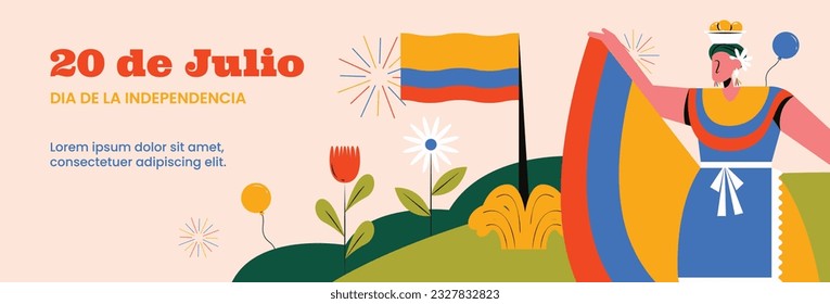 Colombia independence day background. Colombian independence day celebration. July 20. vector illustration. poster, banner, flyer, greeting card, template. 20th July. wavy Colombian flag.