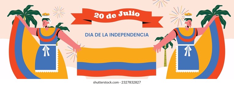 Colombia independence day background. Colombian independence day celebration. July 20. vector illustration. poster, banner, flyer, greeting card, template. 20th July. wavy Colombian flag.