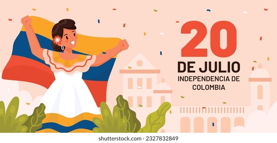 Colombia independence day background. Colombian independence day celebration. July 20. vector illustration. poster, banner, flyer, greeting card, template. 20th July. wavy Colombian flag.