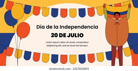 Colombia independence day background. Colombian independence day celebration. July 20. vector illustration. poster, banner, flyer, greeting card, template. 20th July. wavy Colombian flag.