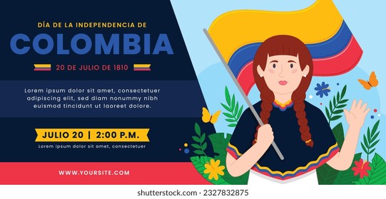 Colombia independence day background. Colombian independence day celebration. July 20. vector illustration. poster, banner, flyer, greeting card, template. 20th July. wavy Colombian flag.