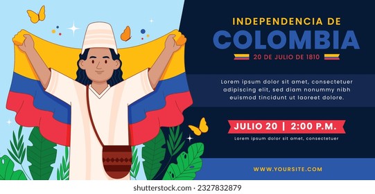 Colombia independence day background. Colombian independence day celebration. July 20. vector illustration. poster, banner, flyer, greeting card, template. 20th July. wavy Colombian flag.