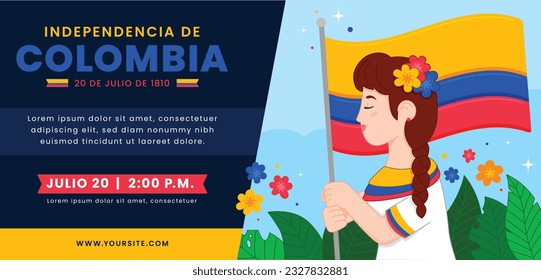 Colombia independence day background. Colombian independence day celebration. July 20. vector illustration. poster, banner, flyer, greeting card, template. 20th July. wavy Colombian flag.