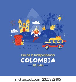 Colombia independence day background. Colombian independence day celebration. July 20. vector illustration. poster, banner, flyer, greeting card, template. 20th July. wavy Colombian flag.