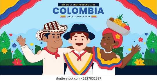 Colombia independence day background. Colombian independence day celebration. July 20. vector illustration. poster, banner, flyer, greeting card, template. 20th July. wavy Colombian flag.