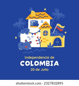 Colombia independence day background. Colombian independence day celebration. July 20. vector illustration. poster, banner, flyer, greeting card, template. 20th July. wavy Colombian flag.