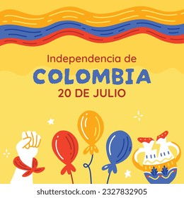 Colombia independence day background. Colombian independence day celebration. July 20. vector illustration. poster, banner, flyer, greeting card, template. 20th July. wavy Colombian flag.