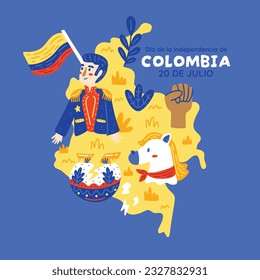 Colombia independence day background. Colombian independence day celebration. July 20. vector illustration. poster, banner, flyer, greeting card, template. 20th July. wavy Colombian flag.