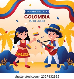 Colombia independence day background. Colombian independence day celebration. July 20. vector illustration. poster, banner, flyer, greeting card, template. 20th July. wavy Colombian flag.