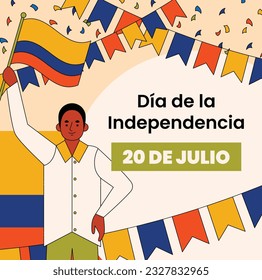 Colombia independence day background. Colombian independence day celebration. July 20. vector illustration. poster, banner, flyer, greeting card, template. 20th July. wavy Colombian flag.